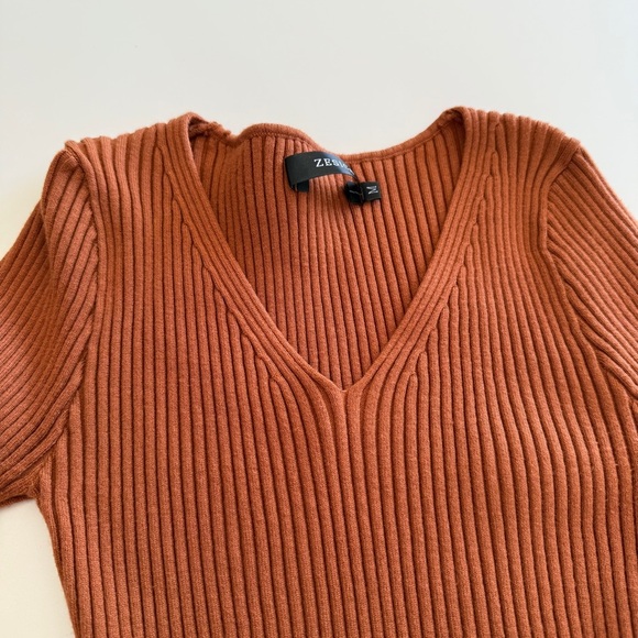Zessica-Amazon-Long Sleeve-Fitted-V neck-Pull over-Ribbed-Knit-Stretch-M - Picture 5 of 11